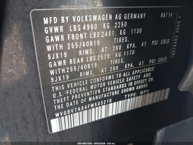 2015 Volkswagen Tiguan R-line მანქანა იყიდება აუქციონზე, vin: WVGBV7AX4FW503210, აუქციონის ნომერი: 46031085
