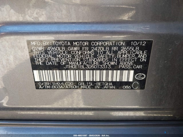 Aukcja sprzedaży 2013 Lexus Gs 350, vin: JTHCE1BL3D5013313, numer aukcji: 46031097