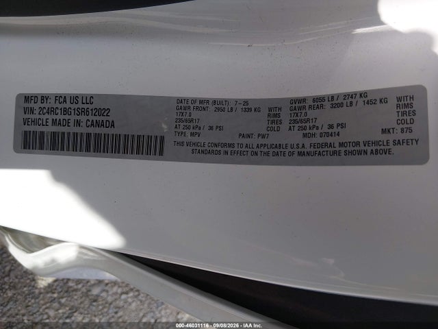Aukcja sprzedaży 2025 Chrysler Pacifica Select, vin: 2C4RC1BG1SR612022, numer aukcji: 46031116