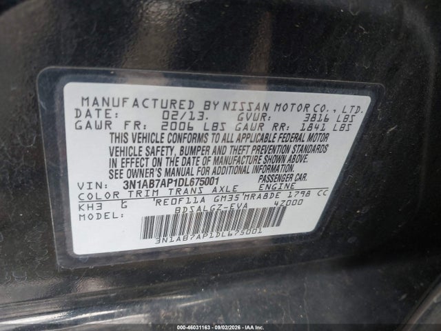 Aukcja sprzedaży 2013 Nissan Sentra Sl, vin: 3N1AB7AP1DL675001, numer aukcji: 46031163