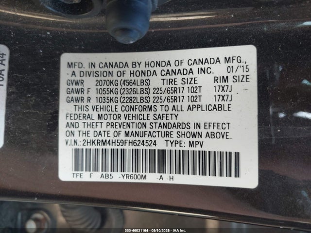 Продажа на аукционе авто 2015 Honda Cr-v Ex, vin: 2HKRM4H59FH624524, номер лота: 46031164