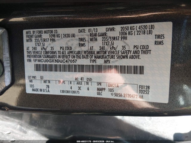 Aukcja sprzedaży 2013 Ford Escape Se, vin: 1FMCU0GX3DUC47057, numer aukcji: 46031178