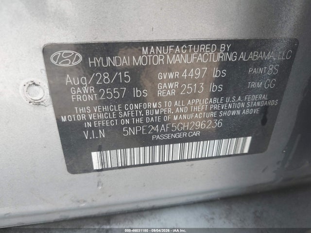 Продаж на аукціоні авто 2016 Hyundai Sonata Se, vin: 5NPE24AF5GH296236, номер лоту: 46031180