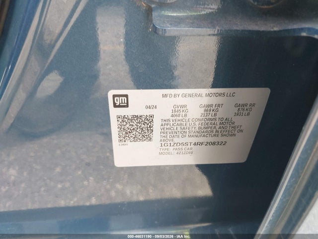 Aukcja sprzedaży 2024 Chevrolet Malibu Fwd 1lt, vin: 1G1ZD5ST4RF208322, numer aukcji: 46031190