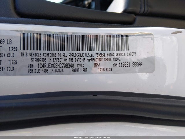 46031204 :رقم المزاد ، 1C4RJEAG2HC708340 vin ، 2017 Jeep Grand Cherokee Altitude مزاد بيع