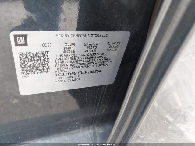 46031216 :رقم المزاد ، 1G1ZD5ST3LF145284 vin ، 2020 Chevrolet Malibu Fwd Lt مزاد بيع