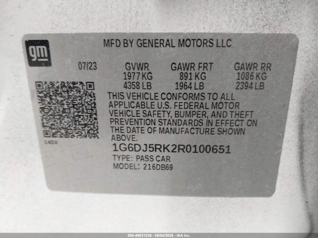 46031236 :رقم المزاد ، 1G6DJ5RK2R0100651 vin ، 2024 Cadillac Ct4 Luxury مزاد بيع