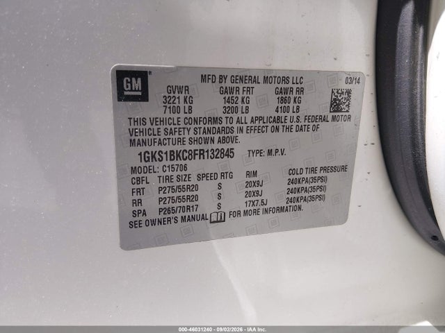 Продажа на аукционе авто 2015 Gmc Yukon Slt, vin: 1GKS1BKC8FR132845, номер лота: 46031240