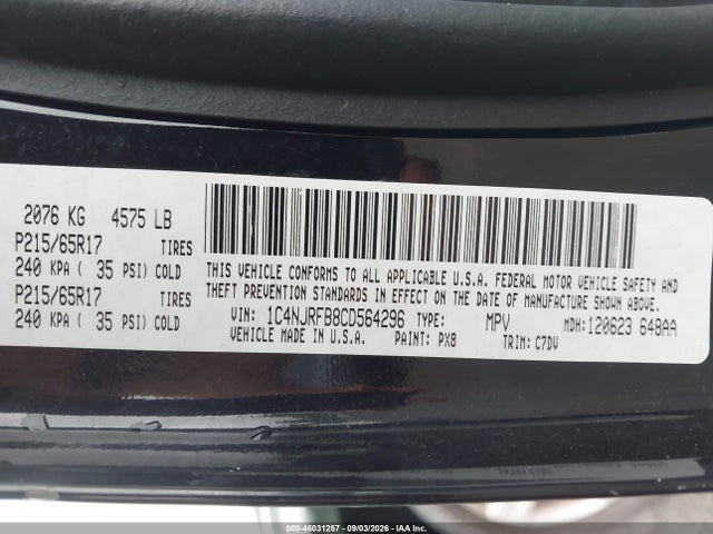 Продаж на аукціоні авто 2012 Jeep Patriot Latitude, vin: 1C4NJRFB8CD564296, номер лоту: 46031257
