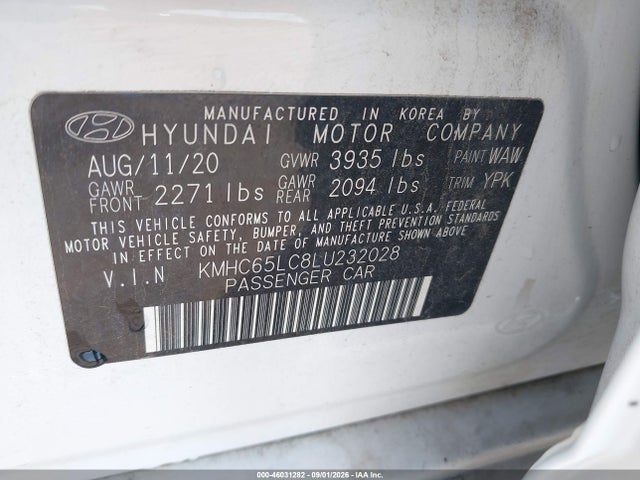 Продажа на аукционе авто 2020 Hyundai Ioniq Hybrid Blue, vin: KMHC65LC8LU232028, номер лота: 46031282