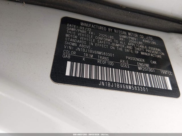 Aukcja sprzedaży 2022 Nissan Rogue Sport Sv Fwd Xtronic Cvt, vin: JN1BJ1BV6NW583301, numer aukcji: 46031285
