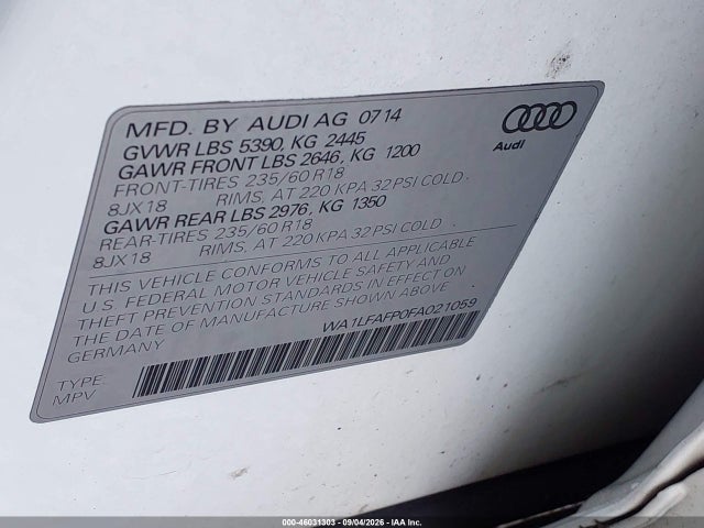 Aukcja sprzedaży 2015 Audi Q5 Premium Plus, vin: WA1LFAFP0FA021059, numer aukcji: 46031303