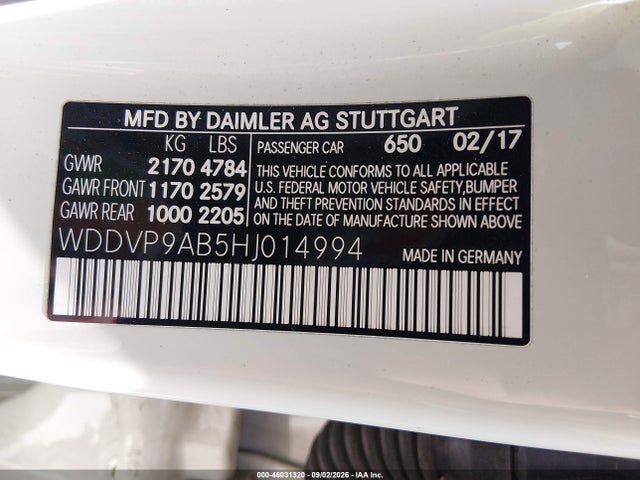 Продажа на аукционе авто 2017 Mercedes-benz B 250e, vin: WDDVP9AB5HJ014994, номер лота: 46031320