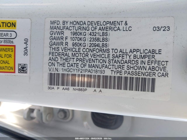 Продажа на аукционе авто 2023 Honda Accord Lx, vin: 1HGCY1F21PA018193, номер лота: 46031324