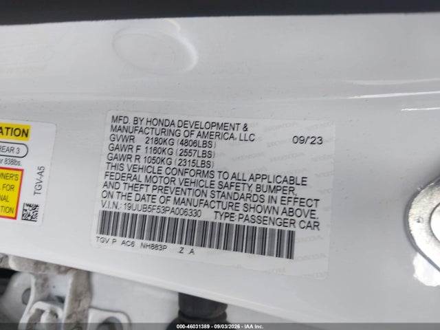 Aukcja sprzedaży 2023 Acura Tlx A-spec Package, vin: 19UUB5F53PA006330, numer aukcji: 46031389