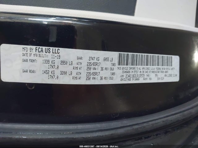 2020 Chrysler Pacifica Touring L მანქანა იყიდება აუქციონზე, vin: 2C4RC1BG3LR137572, აუქციონის ნომერი: 46031397