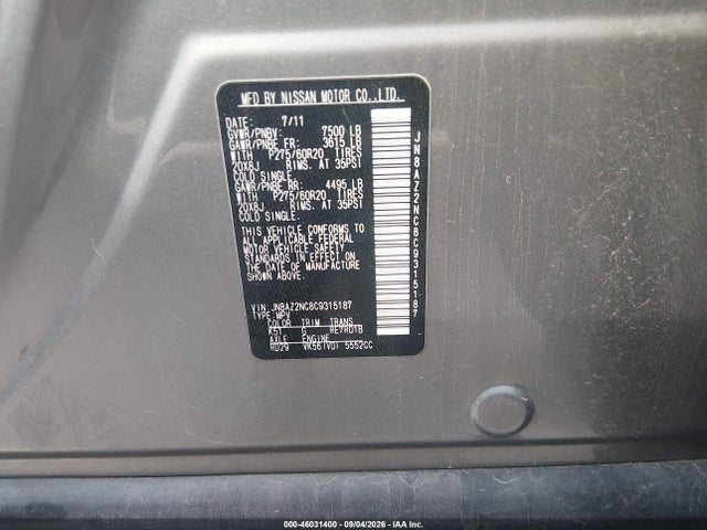 46031400 :رقم المزاد ، JN8AZ2NC8C9315187 vin ، 2012 Infiniti Qx56 مزاد بيع