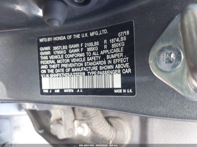 Aukcja sprzedaży 2018 Honda Civic Lx, vin: SHHFK7H23JU232208, numer aukcji: 46031402