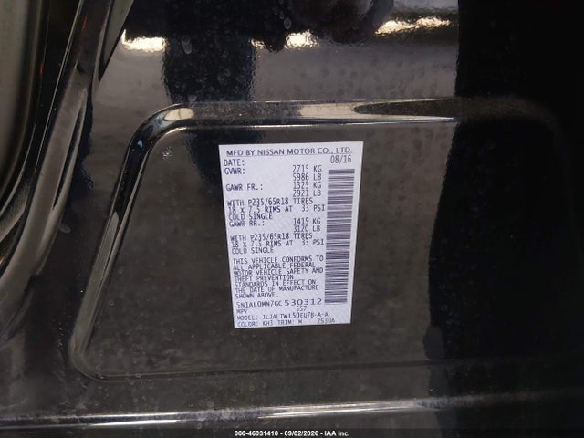 46031410 :رقم المزاد ، 5N1AL0MN7GC530312 vin ، 2016 Infiniti Qx60 مزاد بيع