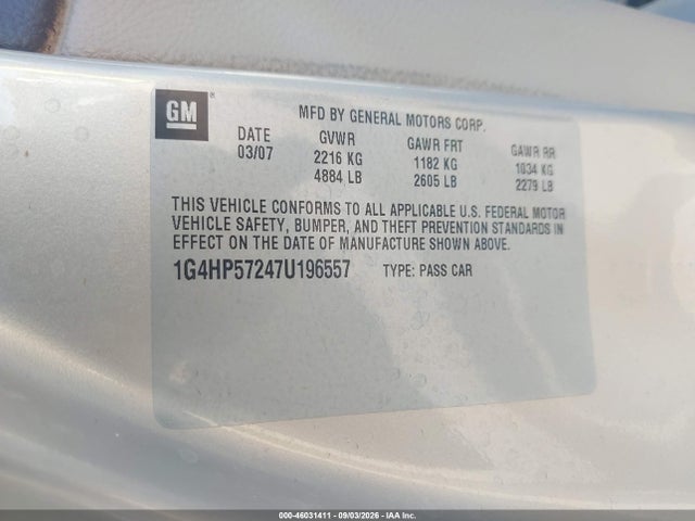 2007 Buick Lucerne Cx მანქანა იყიდება აუქციონზე, vin: 1G4HP57247U196557, აუქციონის ნომერი: 46031411