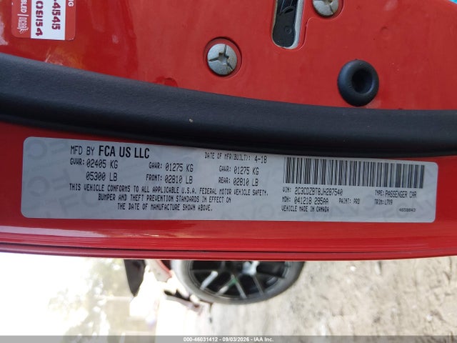 2018 Dodge Challenger R/t მანქანა იყიდება აუქციონზე, vin: 2C3CDZBT8JH287540, აუქციონის ნომერი: 46031412