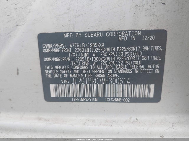Продажа на аукционе авто 2021 Subaru Crosstrek Sport, vin: JF2GTHRC7MH300614, номер лота: 46031424