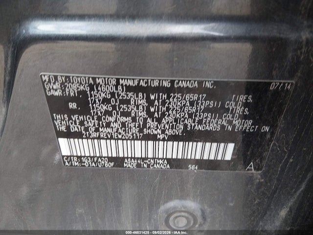 Auction sale of the 2014 Toyota Rav4 Xle, vin: 2T3RFREV1EW205117, lot number: 46031425