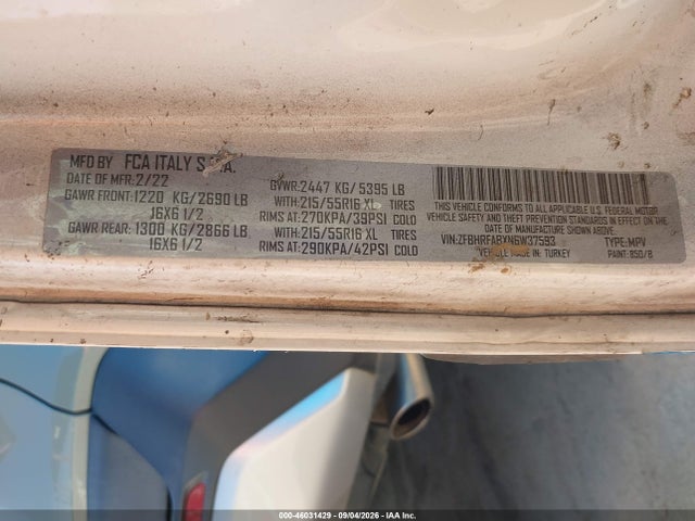 46031429 :رقم المزاد ، ZFBHRFABXN6W37593 vin ، 2022 Ram Promaster City Cargo Van مزاد بيع