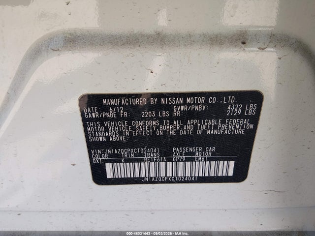 Продаж на аукціоні авто 2012 Nissan Leaf Sl, vin: JN1AZ0CPXCT024041, номер лоту: 46031443
