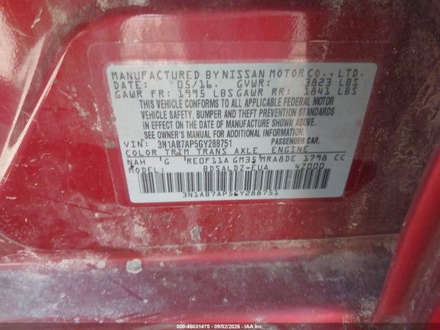 Aukcja sprzedaży 2016 Nissan Sentra Sv, vin: 3N1AB7AP5GY288751, numer aukcji: 46031475