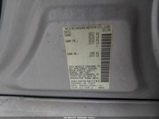 Aukcja sprzedaży 2016 Nissan Altima 2.5 S, vin: 1N4AL3AP7GN367781, numer aukcji: 46031474