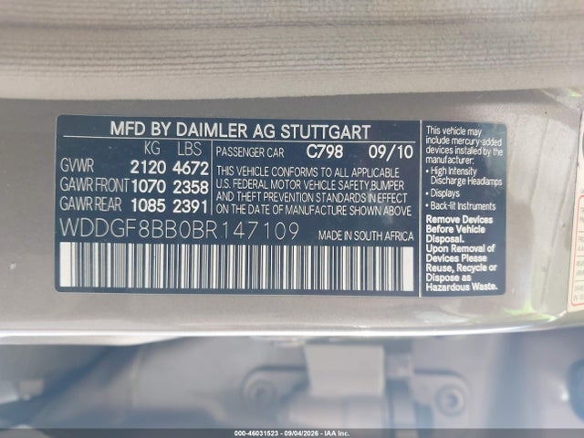 Продаж на аукціоні авто 2011 Mercedes-benz C 300 Luxury 4matic, vin: WDDGF8BB0BR147109, номер лоту: 46031523