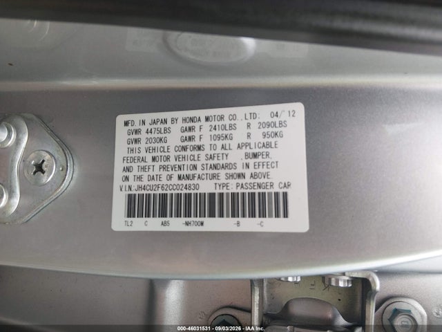Aukcja sprzedaży 2012 Acura Tsx 2.4, vin: JH4CU2F62CC024830, numer aukcji: 46031531