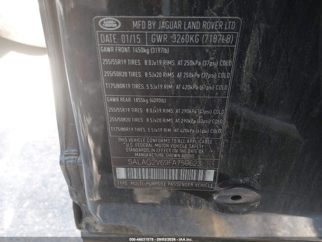 Aukcja sprzedaży 2015 Land Rover Lr4, vin: SALAG2V69FA759623, numer aukcji: 46031578