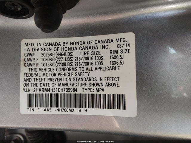 Aukcja sprzedaży 2014 Honda Cr-v Lx, vin: 2HKRM4H31EH709984, numer aukcji: 46031592