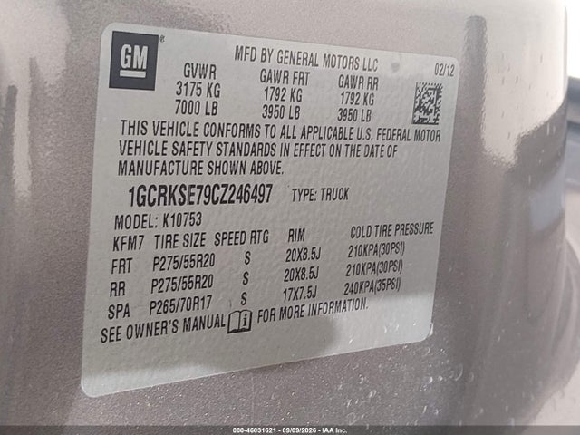 Aukcja sprzedaży 2012 Chevrolet Silverado 1500 Lt, vin: 1GCRKSE79CZ246497, numer aukcji: 46031621