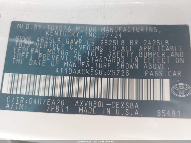 Продаж на аукціоні авто 2025 Toyota Camry Se, vin: 4T1DAACK5SU525726, номер лоту: 46031625