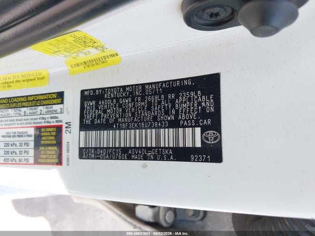 Aukcja sprzedaży 2011 Toyota Camry Se, vin: 4T1BF3EK1BU738433, numer aukcji: 46031653