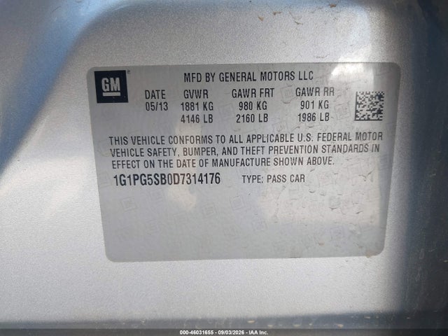Aukcja sprzedaży 2013 Chevrolet Cruze Ltz, vin: 1G1PG5SB0D7314176, numer aukcji: 46031655
