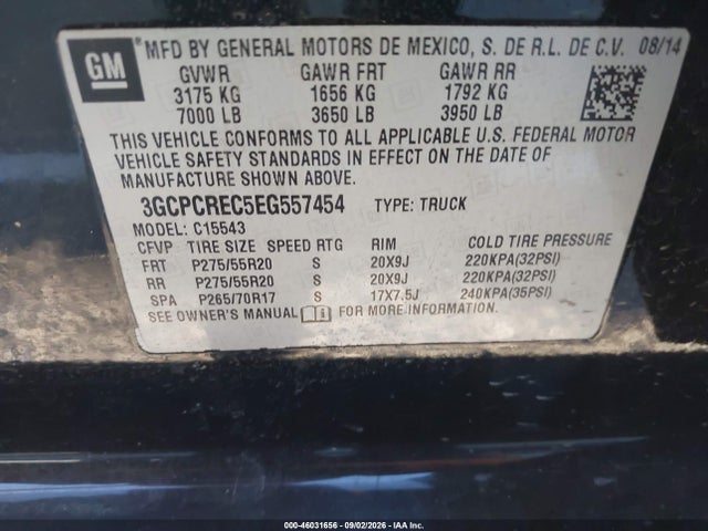 Продаж на аукціоні авто 2014 Chevrolet Silverado 1500 1lt, vin: 3GCPCREC5EG557454, номер лоту: 46031656