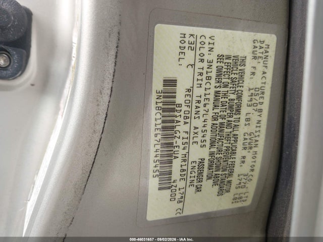 Aukcja sprzedaży 2007 Nissan Versa 1.8sl, vin: 3N1BC11E67L445455, numer aukcji: 46031657