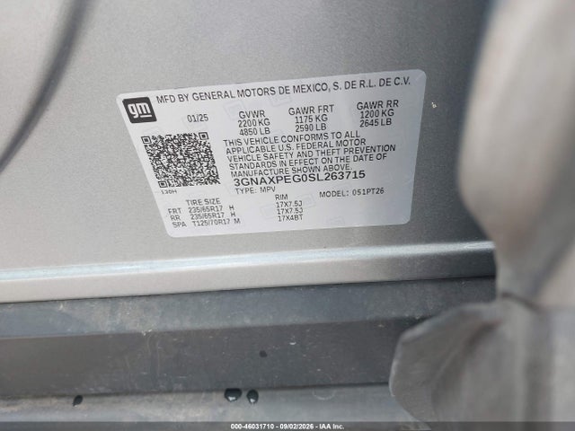 Aukcja sprzedaży 2025 Chevrolet Equinox Awd Lt, vin: 3GNAXPEG0SL263715, numer aukcji: 46031710