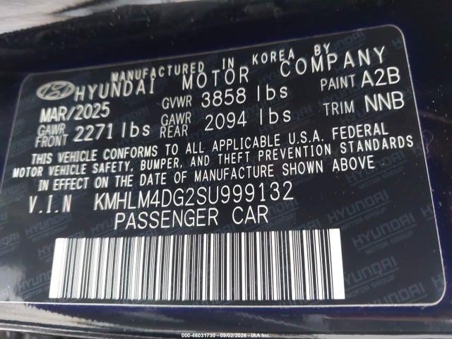 Продаж на аукціоні авто 2025 Hyundai Elantra Sel Sport, vin: KMHLM4DG2SU999132, номер лоту: 46031730