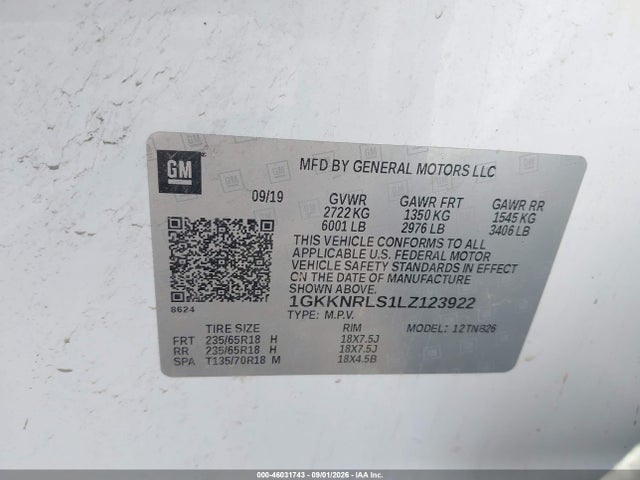 Aukcja sprzedaży 2020 Gmc Acadia Fwd Sle, vin: 1GKKNRLS1LZ123922, numer aukcji: 46031743