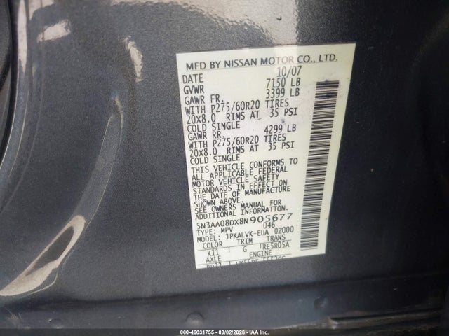 Продаж на аукціоні авто 2008 Infiniti Qx56, vin: 5N3AA08DX8N905677, номер лоту: 46031755