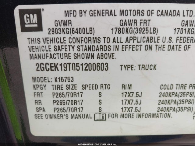Aukcja sprzedaży 2005 Chevrolet Silverado 1500 Z71, vin: 2GCEK19T051200603, numer aukcji: 46031768