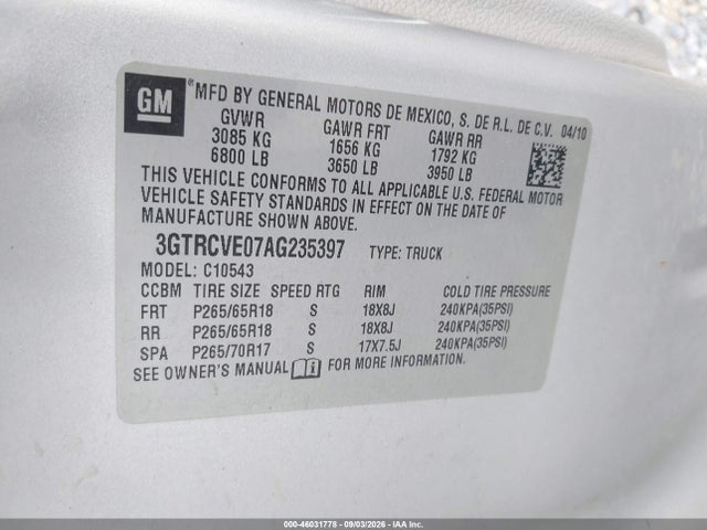 Продаж на аукціоні авто 2010 Gmc Sierra 1500 Sle, vin: 3GTRCVE07AG235397, номер лоту: 46031778