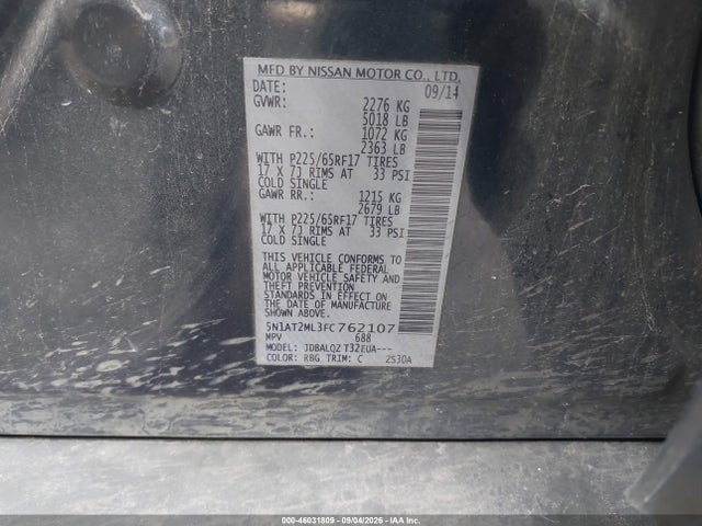 Aukcja sprzedaży 2015 Nissan Rogue Sv, vin: 5N1AT2ML3FC762107, numer aukcji: 46031809