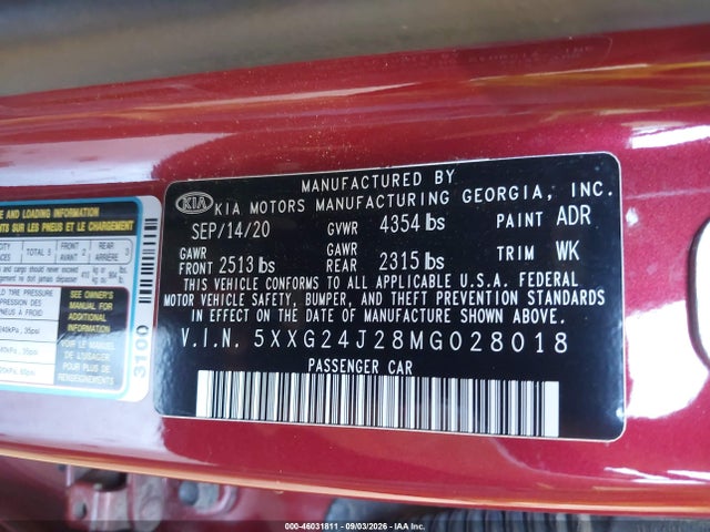 KIA K5 LX 2021 5XXG24J28MG028018 Image 9