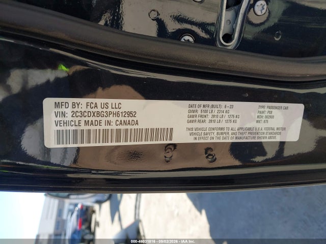 Aukcja sprzedaży 2023 Dodge Charger Sxt, vin: 2C3CDXBG3PH612952, numer aukcji: 46031816